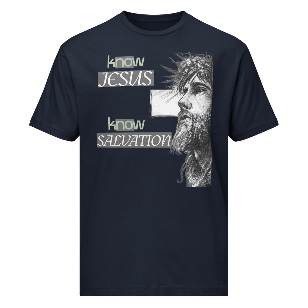 Navy tee — Know Jesus, Know Salvation design