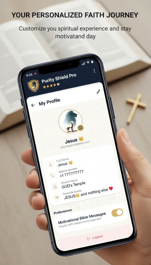 Purity Shield Pro — Personalized faith journey and motivational Bible messages